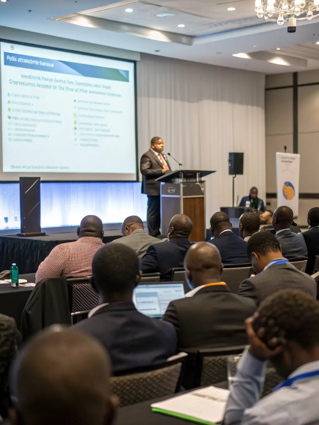 An aerial view of a modern conference facility in Pretoria, South Africa, hosting a large-scale business and entrepreneurship conference. The image should highlight the scale and importance of the event.